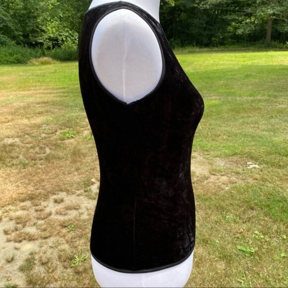 EMANUEL UNGARO TOP TANK BLACK VELVET SLEEVELESS STRETCH BATEAU NECK SIZE S (P) - Picture 4 of 9